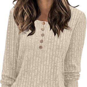 Womens Lightweight Sweater Polyester Blend Long Sleeve Henley Fall Casual Tops